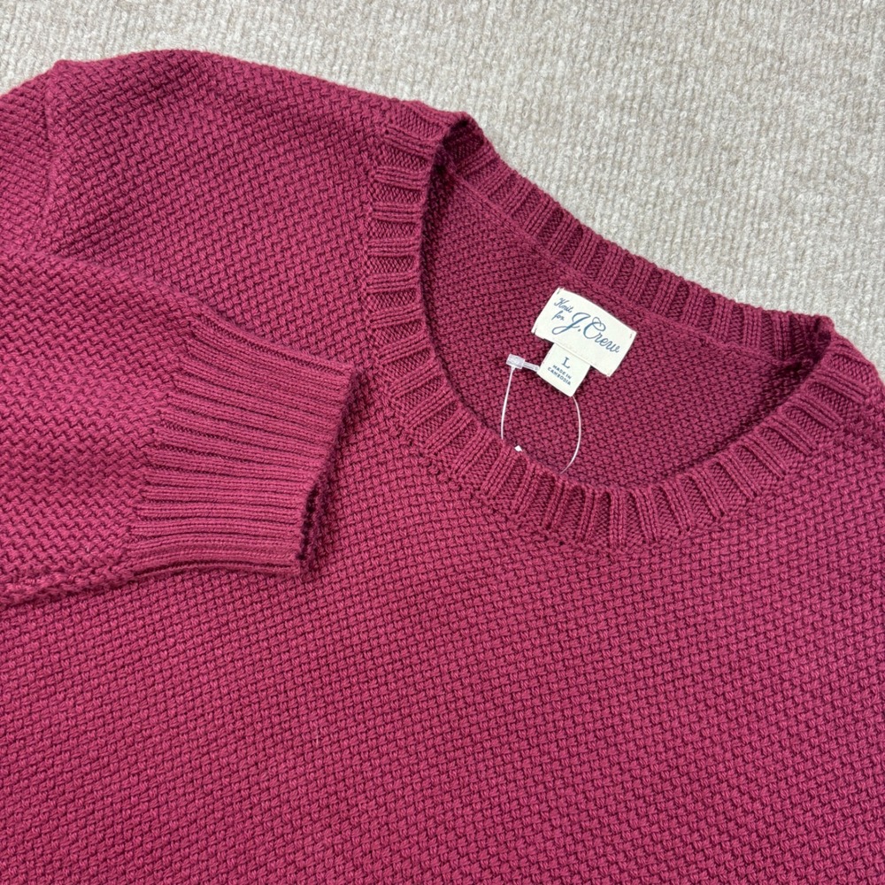 J.Crew Burgundy Basket-Stitch Cotton Crewneck Sweater‎ Men's Size Large NWT